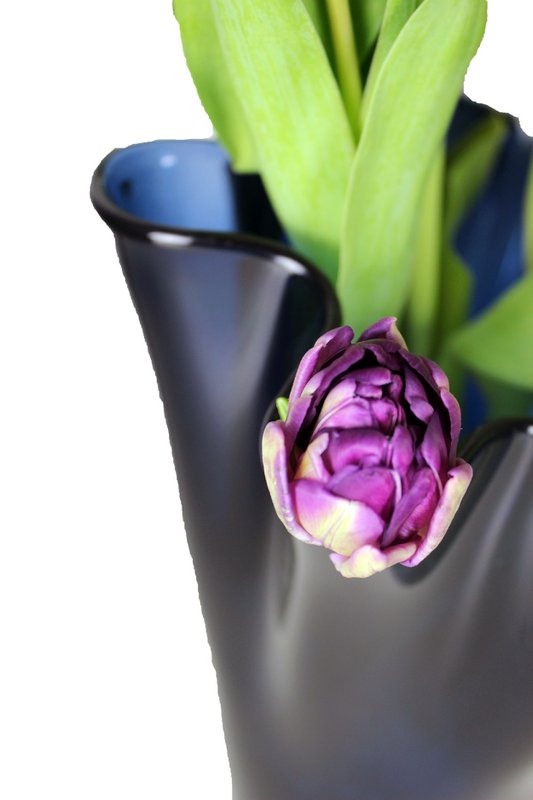 Vase glas bølget mørkeblå bordvase blå glasvase 30 cm høj
