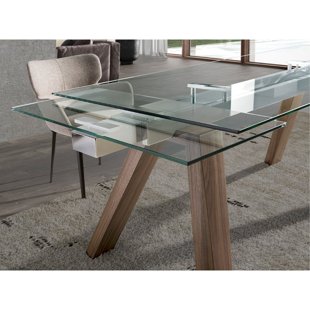 Extendable rectangular tempered glass dining table 1123