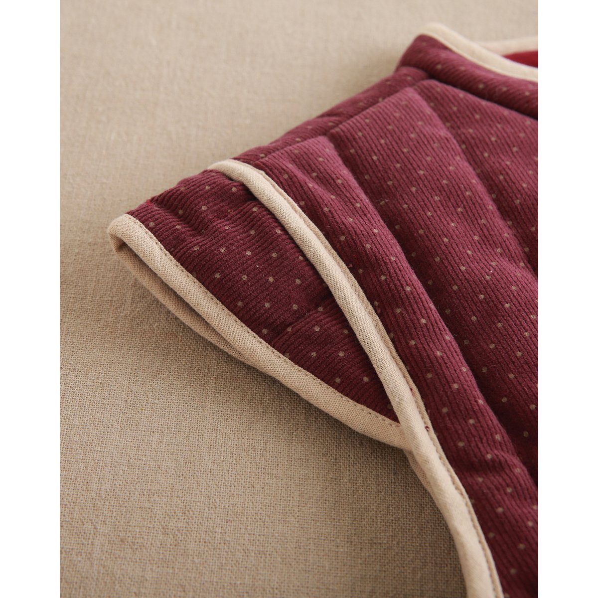 Purple corduroy vest for girls with beige polka dots P78-11604145