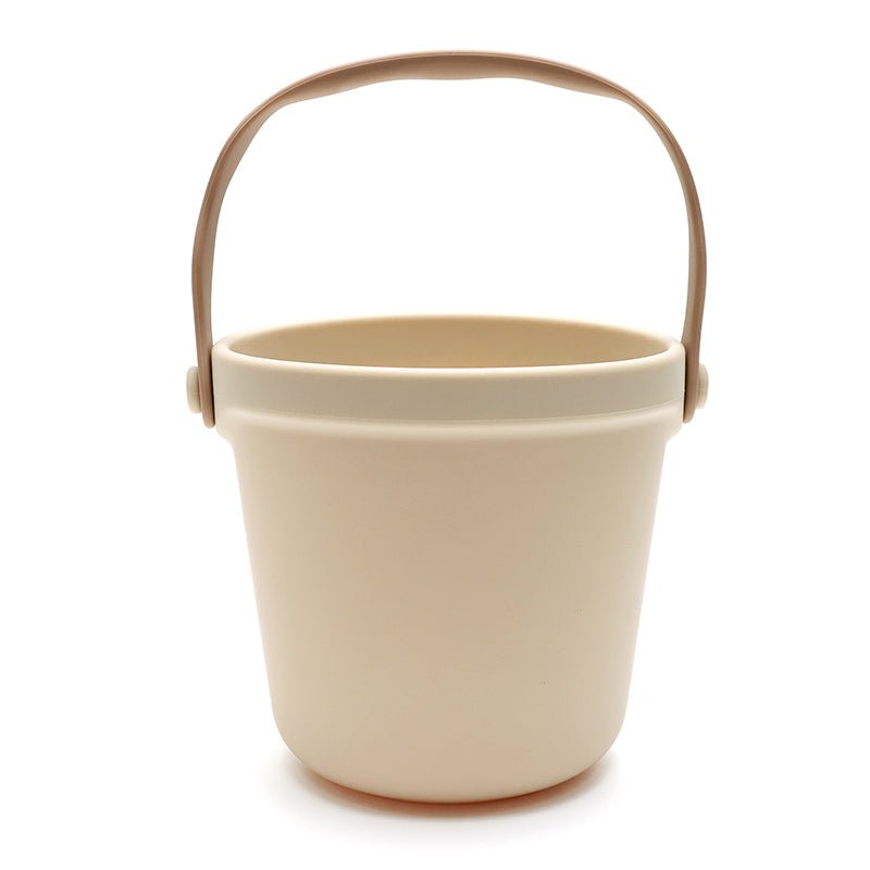 Seau en silicone avec arrosoir, cuillère et moules - Beige
