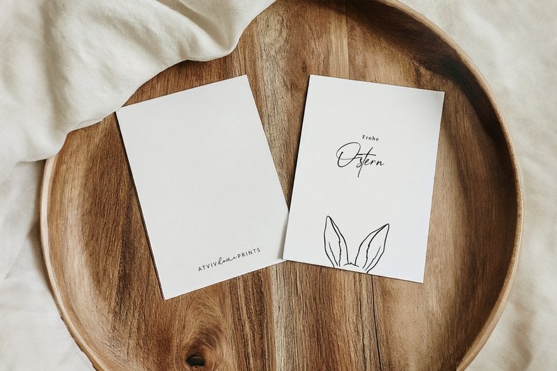 Karta Wielkanocna Deutsch - Frohe Ostern - Bunny uszy, minimalistyczna karta wielkanocna, karta A6