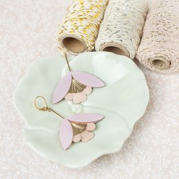 Light pink leather and flesh pink ginkgo flower drop earrings