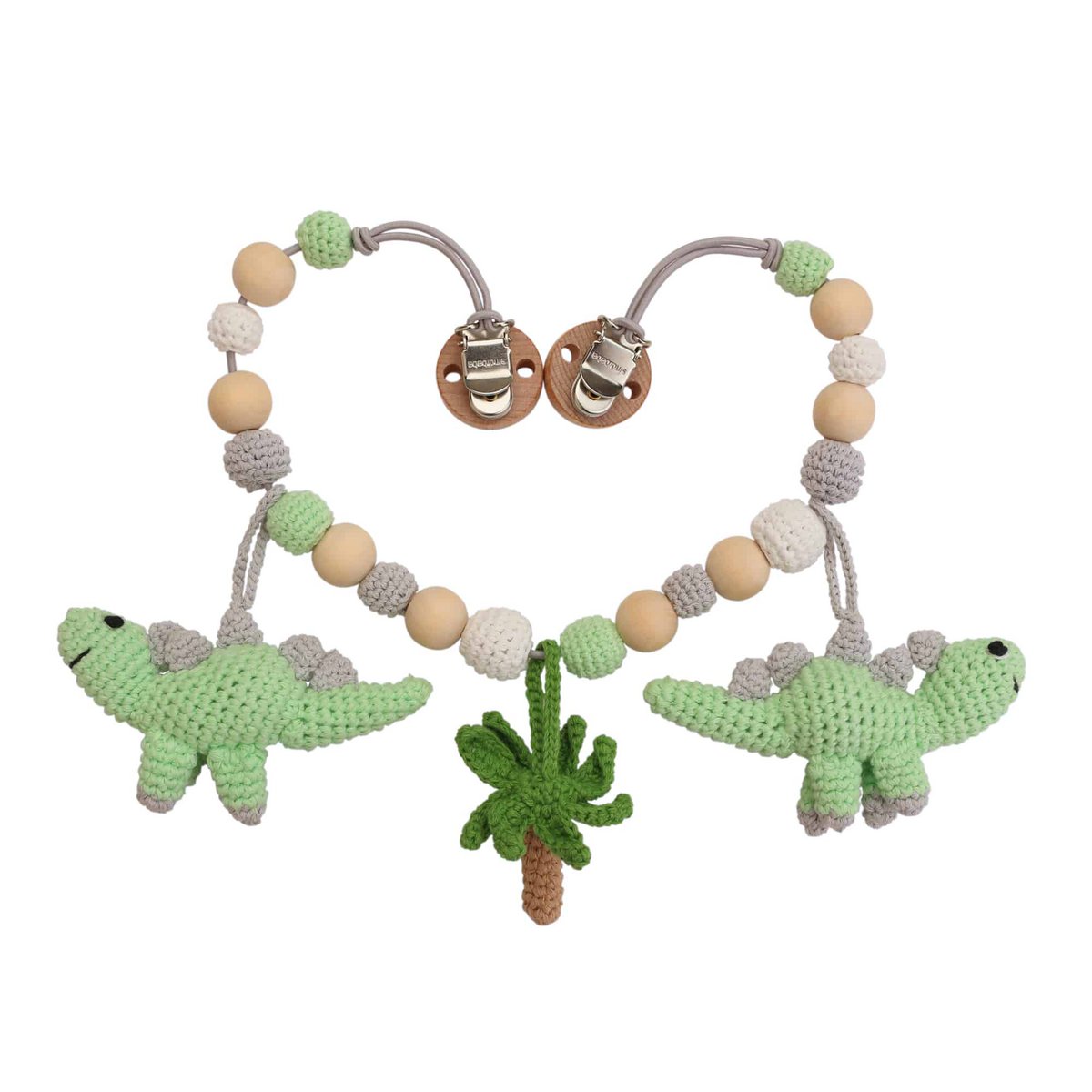 Crocheted stroller chain dinosaur DINO in mint