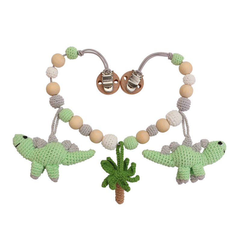 Chaîne de poussette au crochet dinosaure DINO en menthe