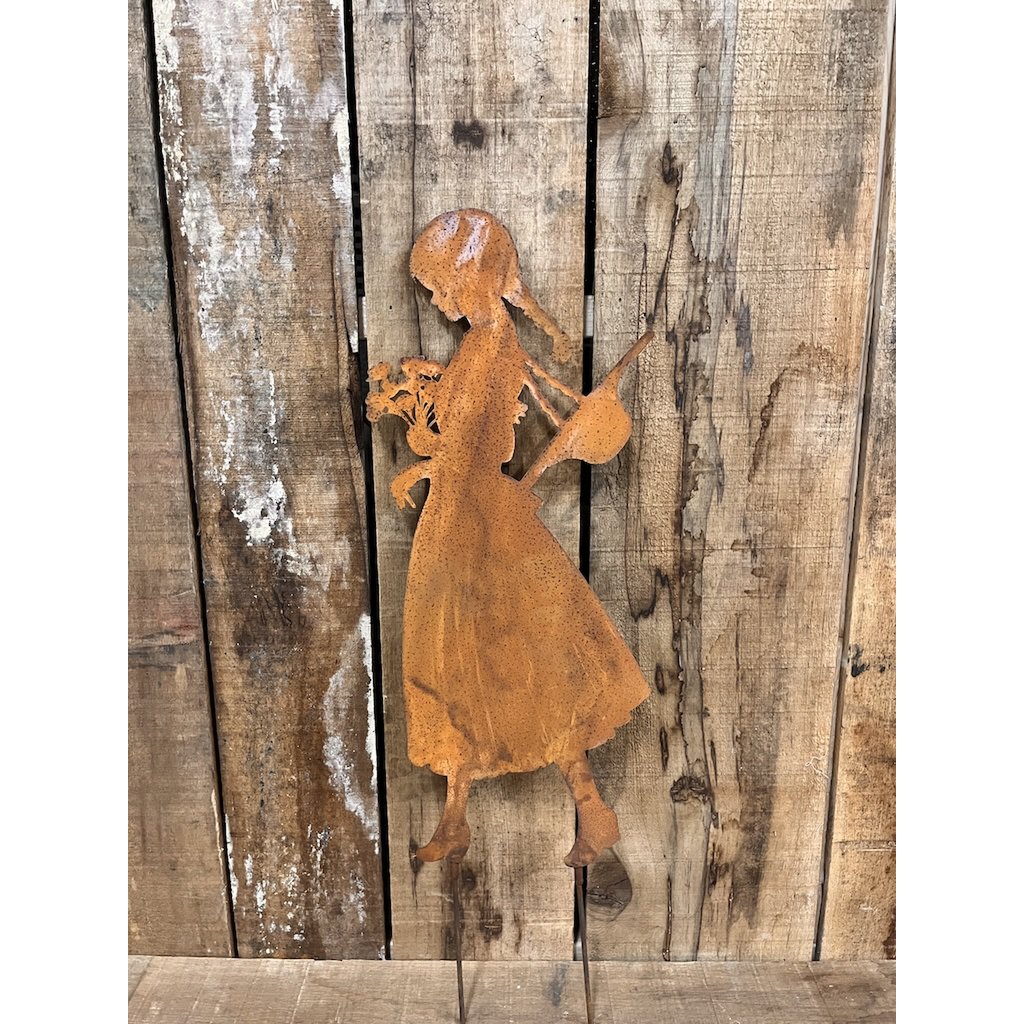 Estaca de hierro para jardín niña con flores, 25x2x61cm, 0,6kg