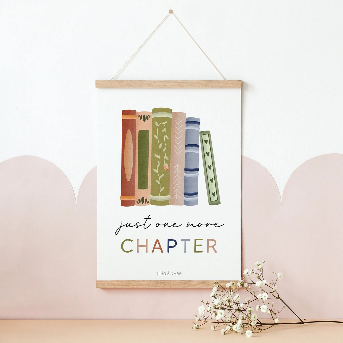 Poster reading books "One More Chapter" - art print book reading corner gift bookworm