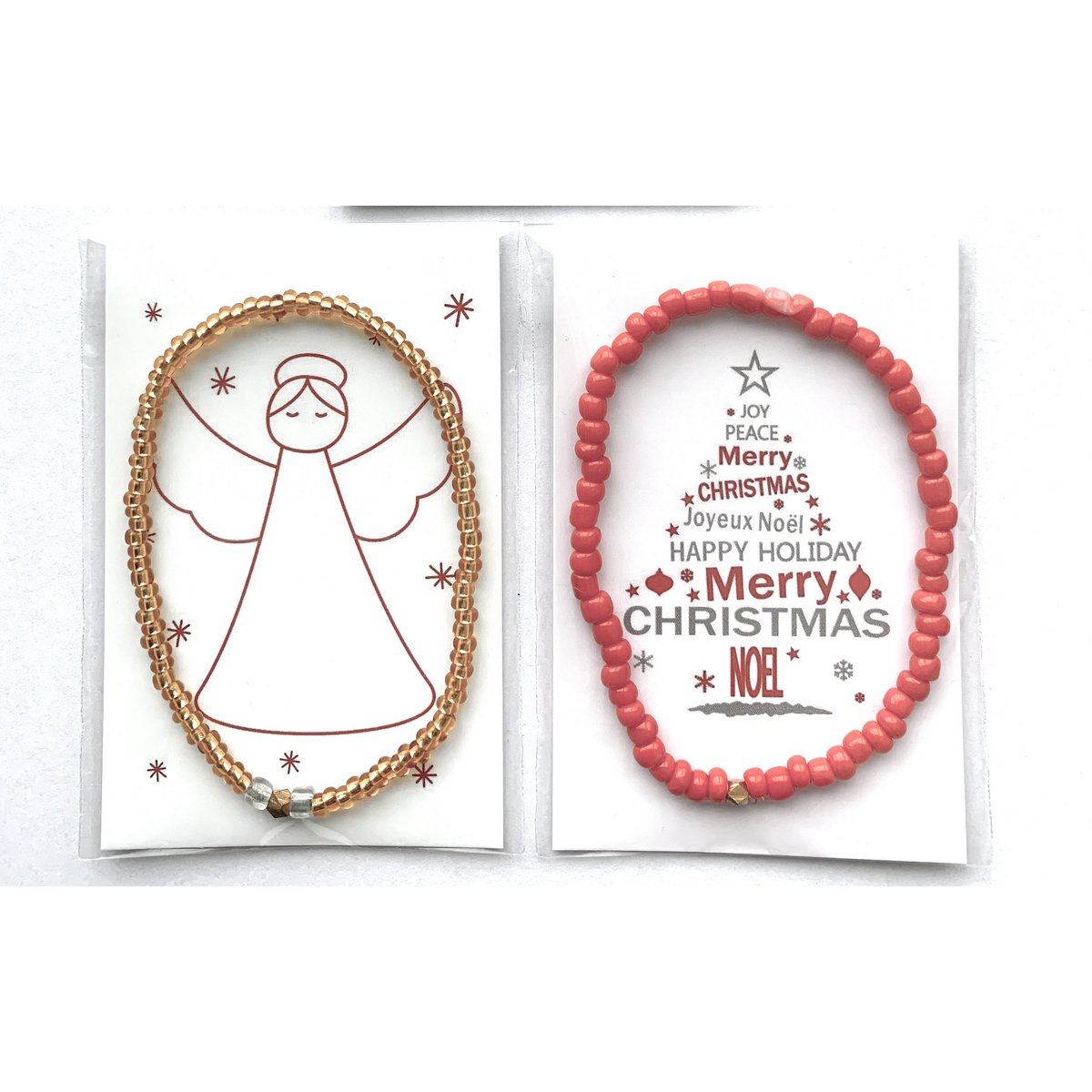 Set of 30 Christmas Wish/Gift cards with Masai Beads bracelet, 2 different texts Copy