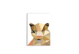 Geometric illustration of a lioness on a postcard with a minimalist, abstract design.
