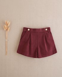 Short violet en velours côtelé pour fille avec boutons sur le devant P75-11604111