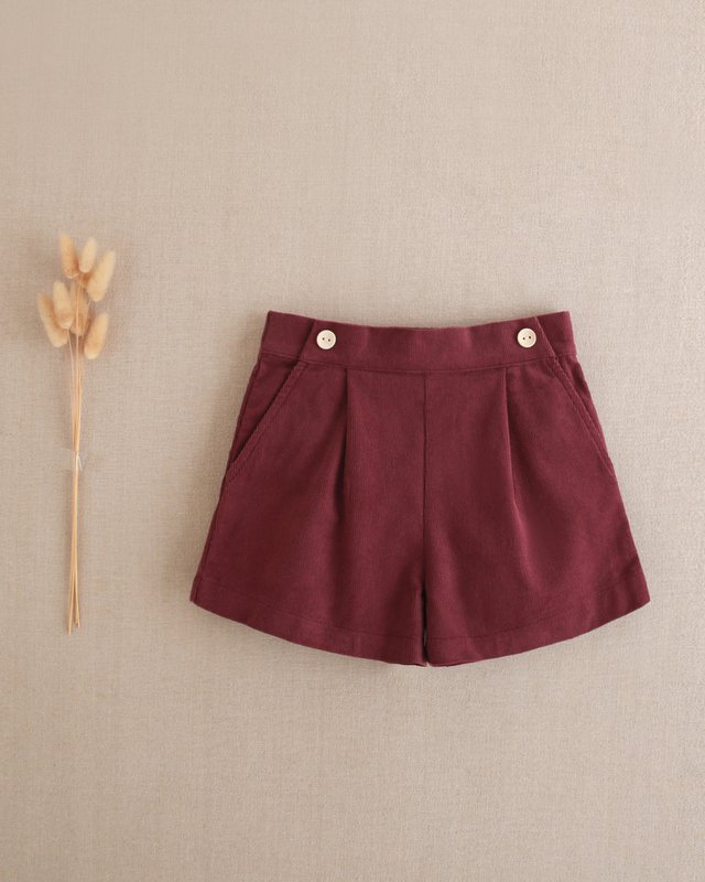 Short violet en velours côtelé pour fille avec boutons sur le devant P75-11604111