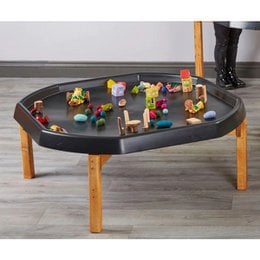 Small wooden tuff spot standaard, 40cm high, for educational toys. Includes various colorful toys and accessories.