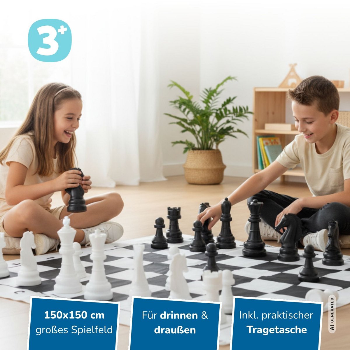 Échecs XXL, terrain de jeu env. 1,50 x 1,50 m, chiffres 13,5–26 cm