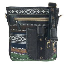 Sunsa skuldertaske til kvinder. Skuldertaske i vintage stil. Håndtaske i lærred. lille crossbody taske til kvinder brun vævet stof mønstret