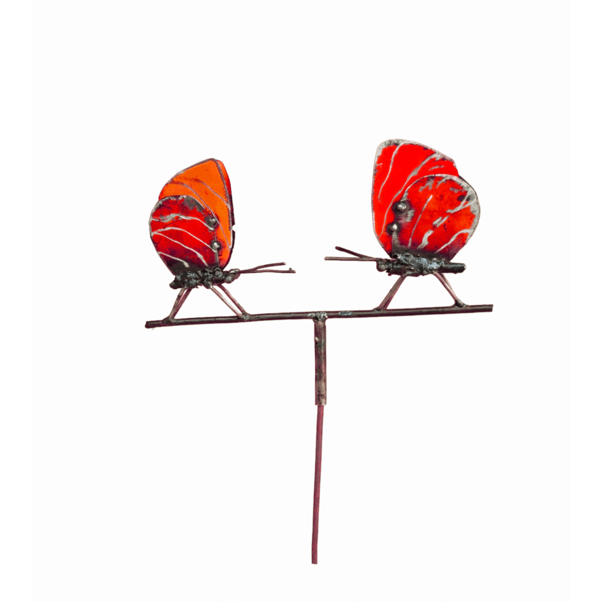 Zimba-Arts COUPLE EN MÉTAL PAPILLON ROUGE SUR BÂTON