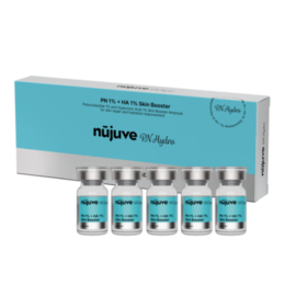 Turquoise blue hydro skin care serum bottles with white packaging, liquid treatment vials for facial hydration routine.