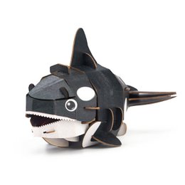 3D wooden puzzle orca whale with sound effects, black and white interactive craft kit