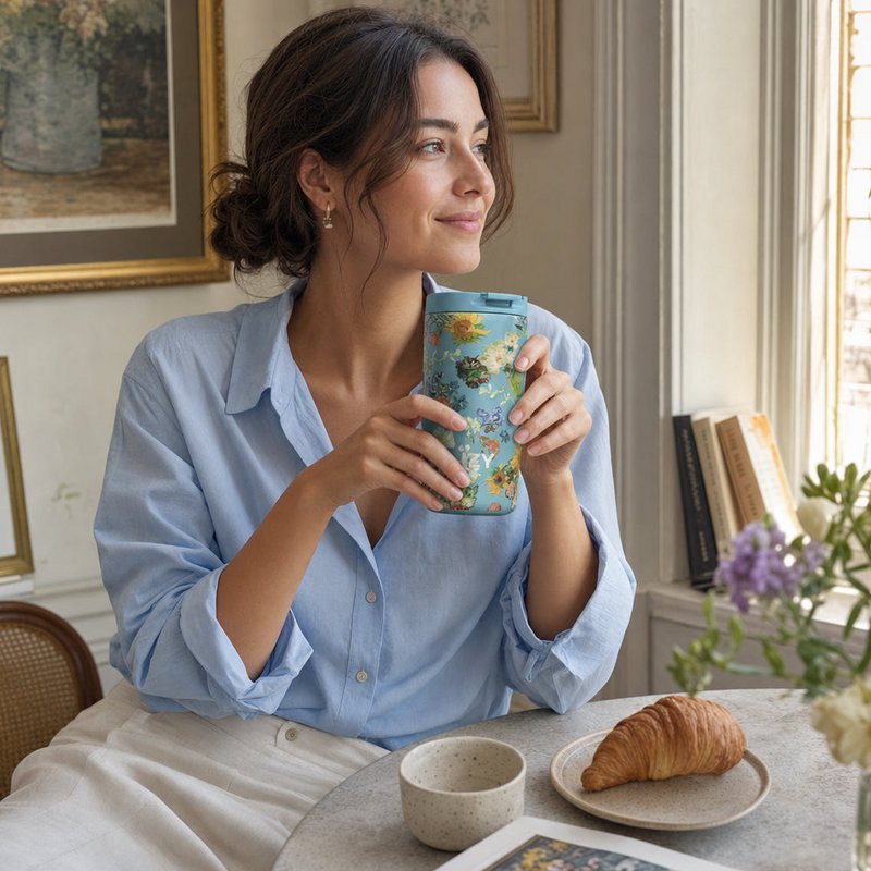 IZY Thermos Mug - Vincent's Flowers (green) - 350ML To-Go Insulated Coffee mug