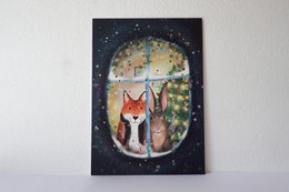 Christmas card Looking at the snow with foil stamping