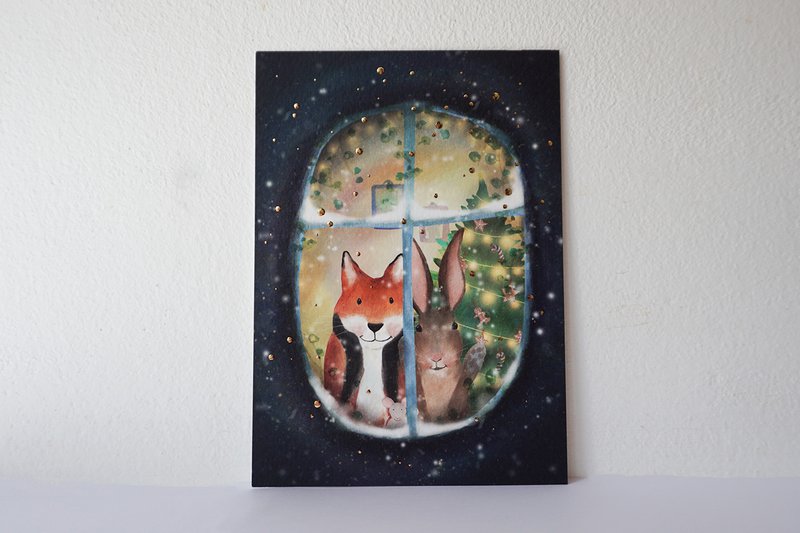 Christmas card Looking at the snow with foil stamping