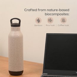 Ecofy Earth Friendly Eco Kildevandsflaske til kontor og skoler | Vandflaske i rustfrit stål til børn og voksne lavet med risskaller | Lækagesikker |1 enhed, 900 ml | TUV certificeret