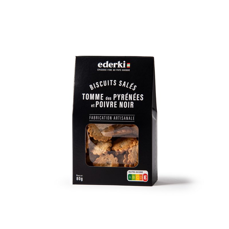 Saltede cookies med Tomme des Pyrenæer og 80 g sort peber