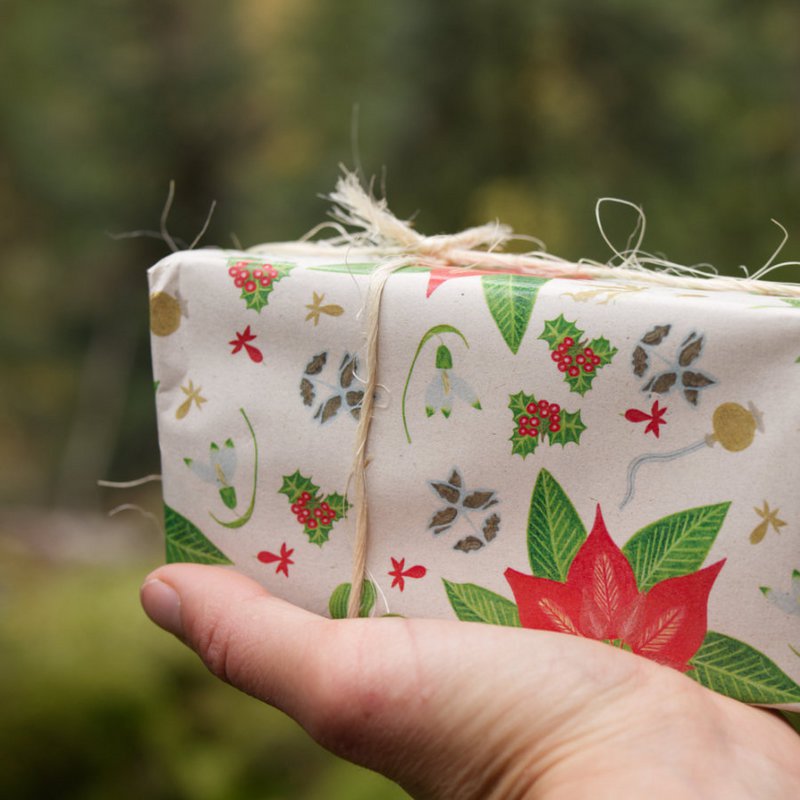 indpakningspapir vintage juleblomst rød