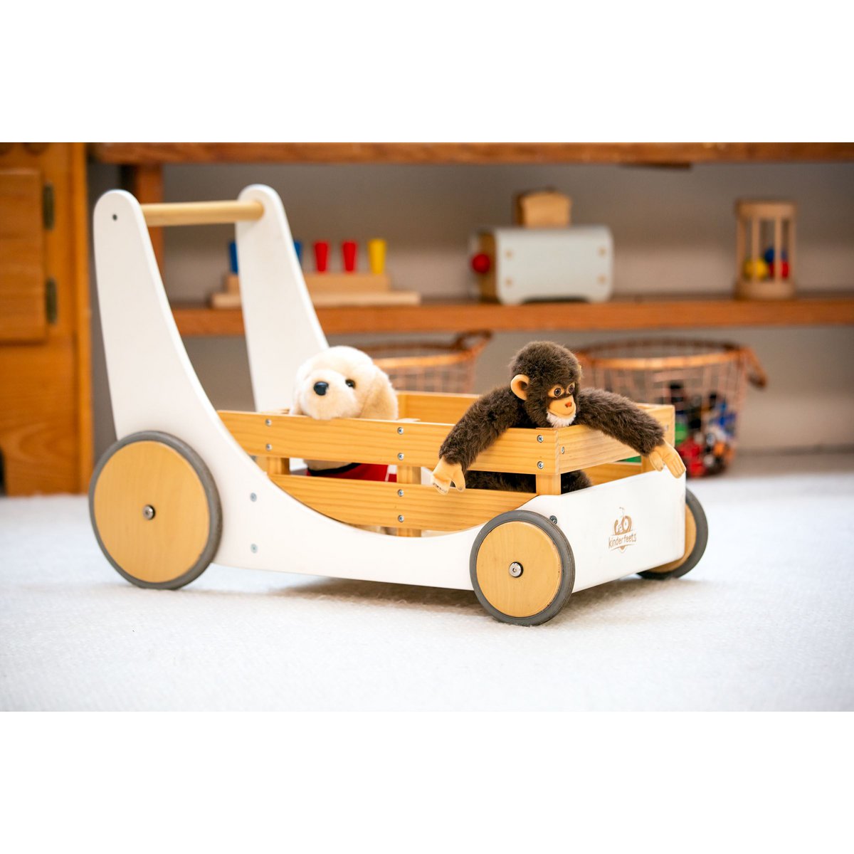 Kinderfeets 2-in-1 wooden storage cart & walker - White