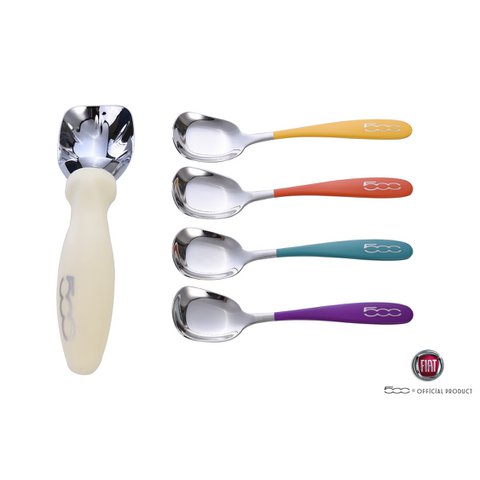 FIAT, Set of 4 Ice Cream Spoons, Colorful, Ergonomic Handle, Easy to Use, Stainless Steel