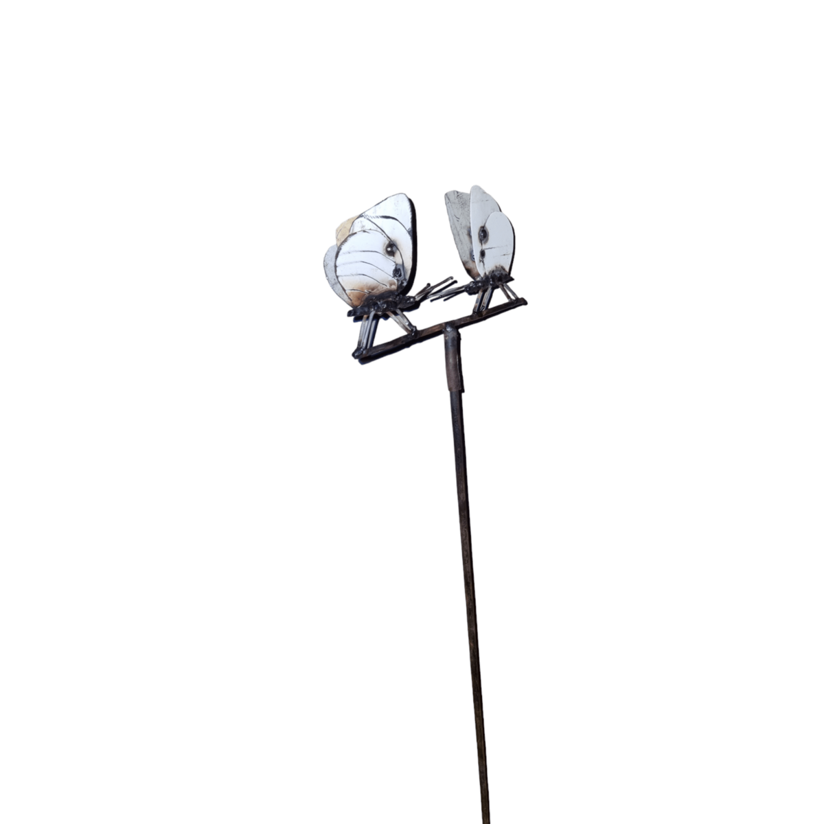 METALEN PAAR WITTE VLINDER OP STOK
