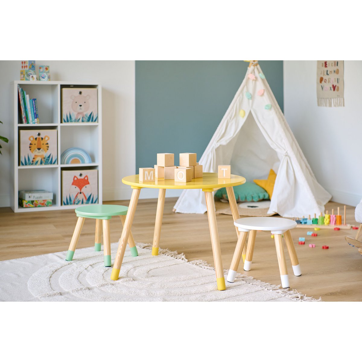 Children's seating set, 3-piece, MDF/pine FSC 100%