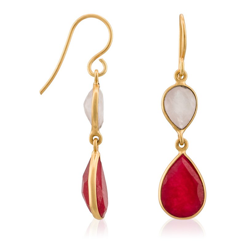 Gyldne øreringe sat med en aventurin og en pink Quartz "Alice"