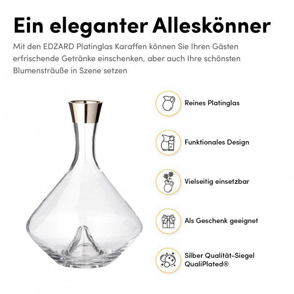 EDZARD decanter carafe Frederick, hand-blown crystal glass with platinum rim, H 27 cm, capacity 2.1 liters