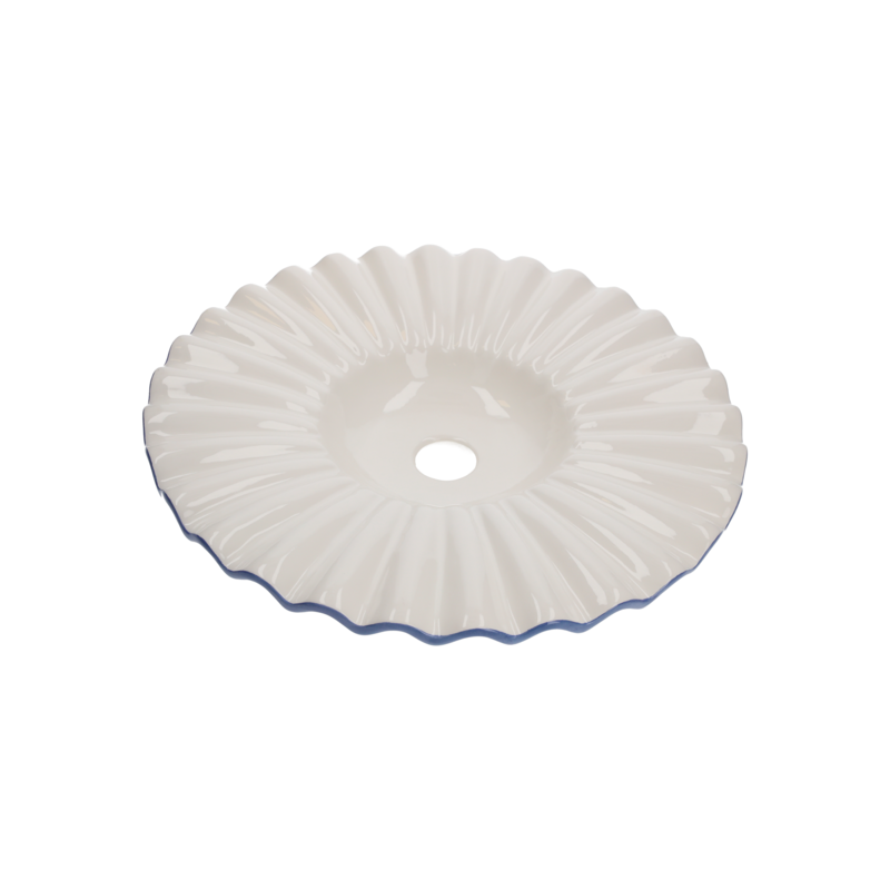 Lampenschirm aus Keramik, D 39 H 8 cm, blauer Rand