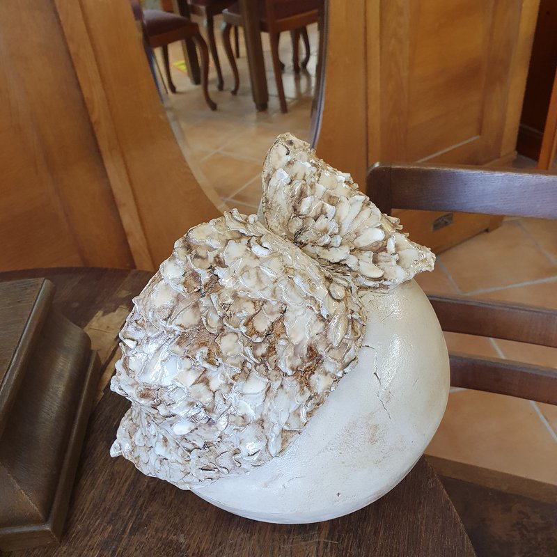 Grave decoration, ceramic, ball, D= approx. 18 cm, ceramic ball, wings attached, unique, frost-proof decoration, handwork, gift, grave decoration