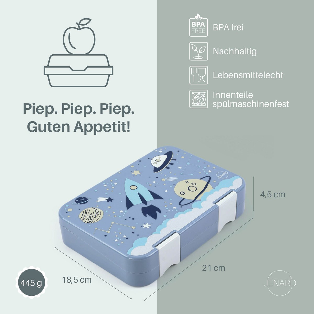 Children's lunch box leak-proof with compartments - Bento lunch box kindergarten BPA free - Space - JENARD