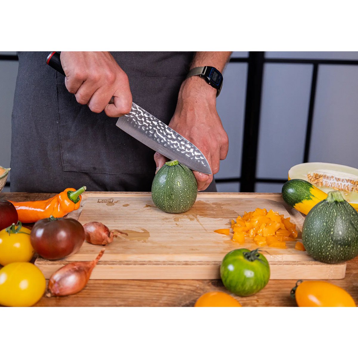 Knife - Santoku with bamboo Saya and bamboo box - 180 mm blade