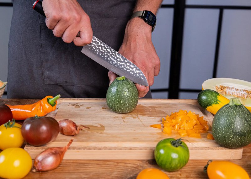 Cuchillo - Santoku con bambú Saya y caja de bambú - Hoja de 180 mm