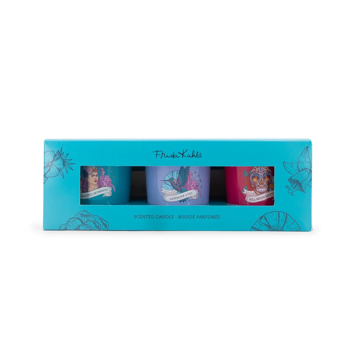 3er Set Duftkerze Frida Kahlo - Momentos elegantes, Mystery de Luna Llena, Lavender Luxe - 3 x 70G