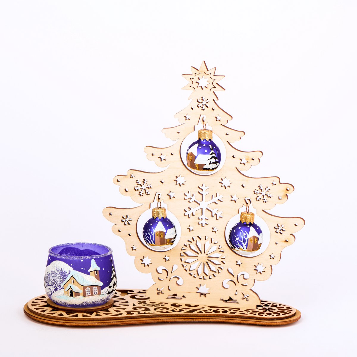 Tannenbaum Set mit Windlicht und Weihnachtskugeln