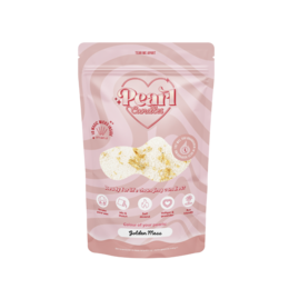  A round, tall, golden candle with a floral design. The candle is made of pearl wax and has a warm, inviting scent.