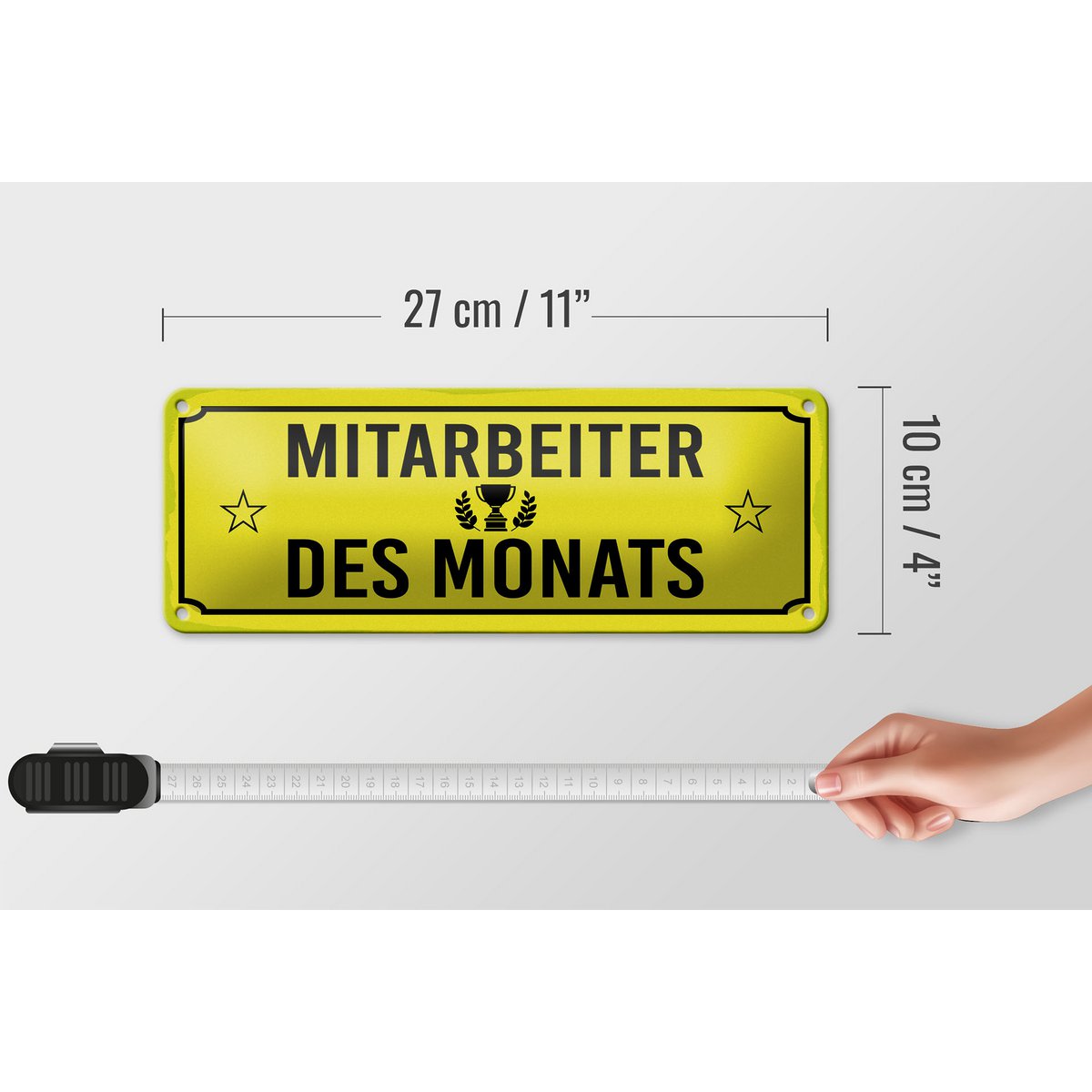 Targa in metallo nota 27x10 cm impiegato del mese cartello decorativo giallo