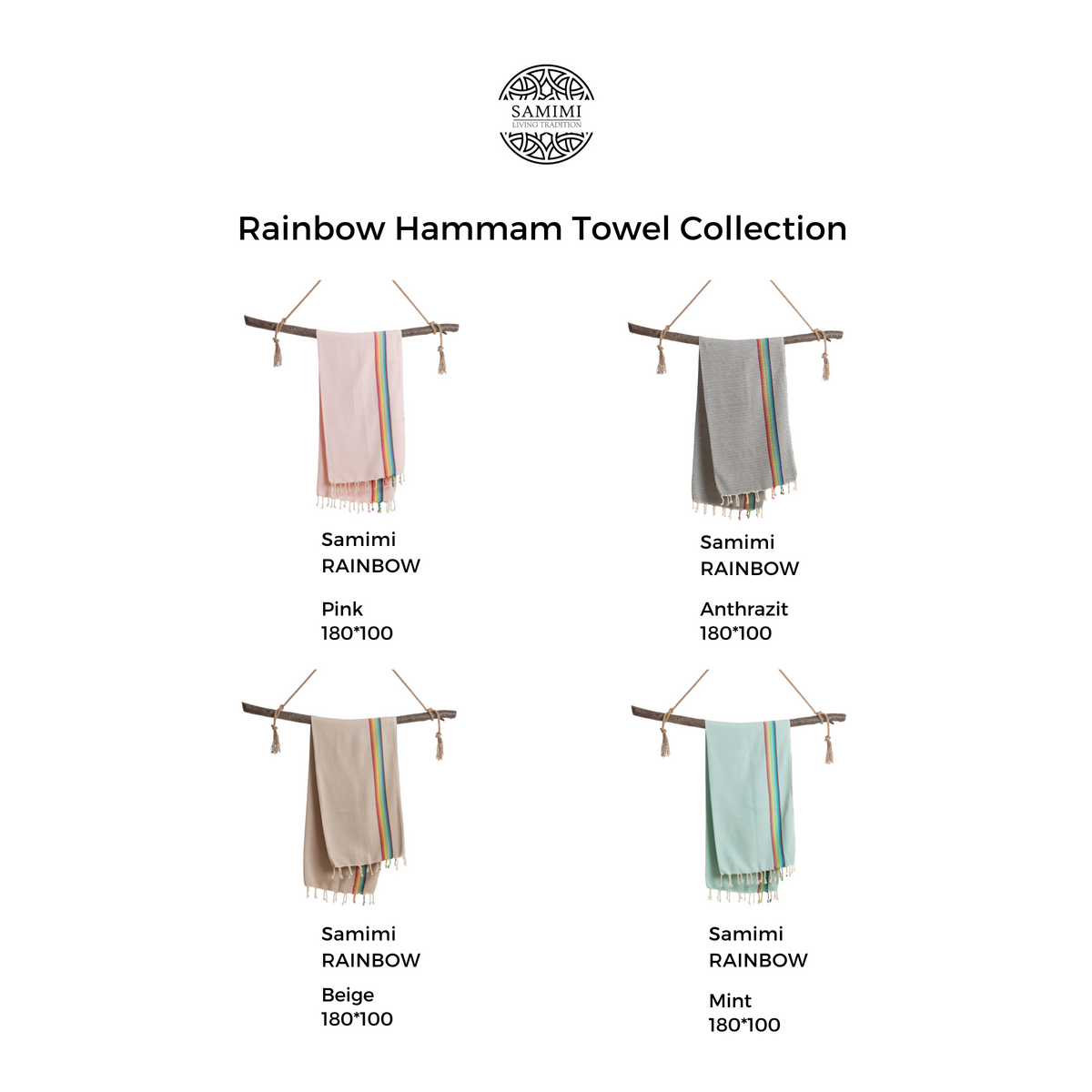 RAINBOW Cotton Hammam Pool Towel – Lightweight & Sand Free – Beige - 180x100 cm
