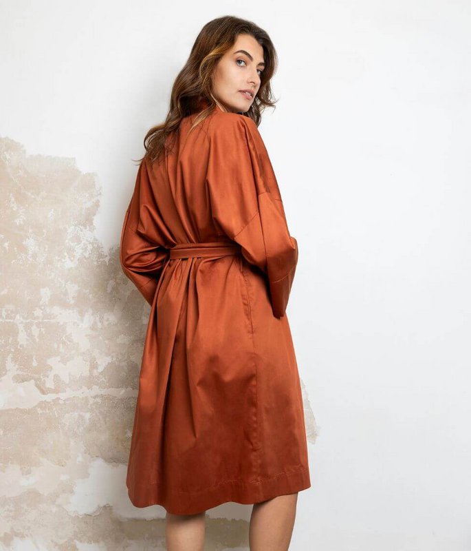 Satin kimono badekåbe Solid Terracotta