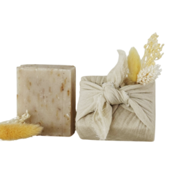 Ivory-colored square cloth measuring 20x20cm, suitable for gift wrapping or decorative purposes.