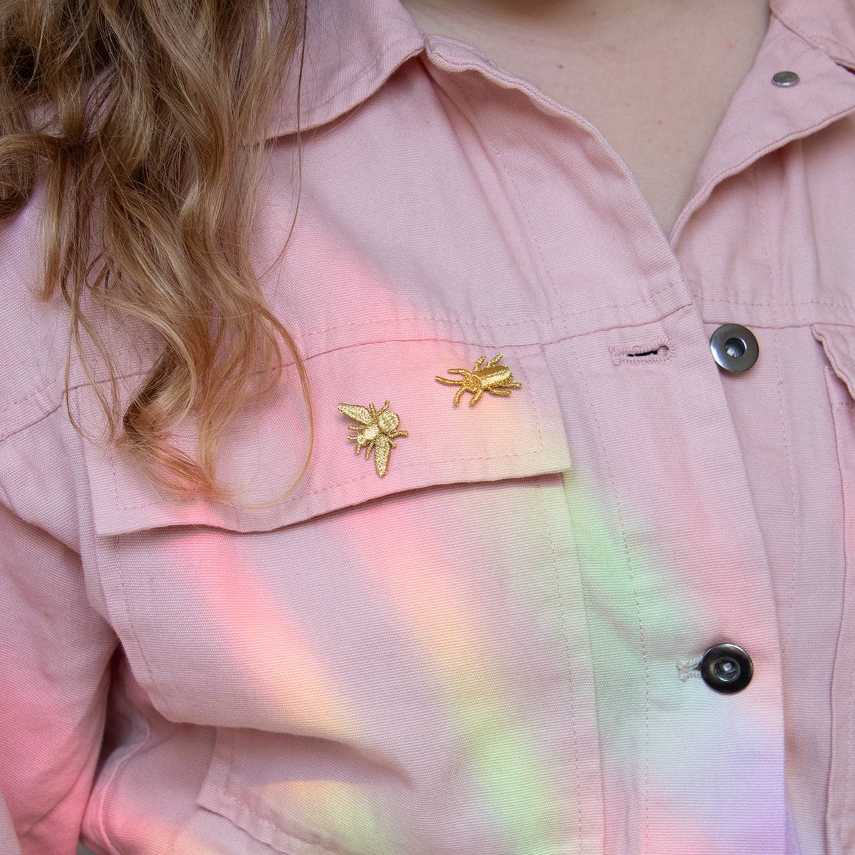 Gouden geborduurde broches - 3 kleine beestjes