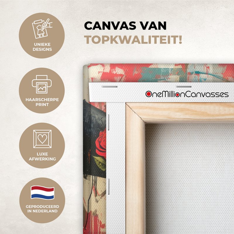 Canvas schilderij - Wanddecoratie Graffiti - Rozen - Handen - Street art - Muurdecoratie woonkamer - Slaapkamer decoratie - Kamer accessoires - Schilderijen op canvas