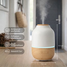 Ultrasonic Diffuser – Purisia – Wood and Ceramic Design – Diffusion of Essential Oils – Customizable Lighting – Decorative Idea