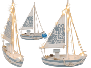 Segelboot aus Holz mit 13 warmweißen LED,