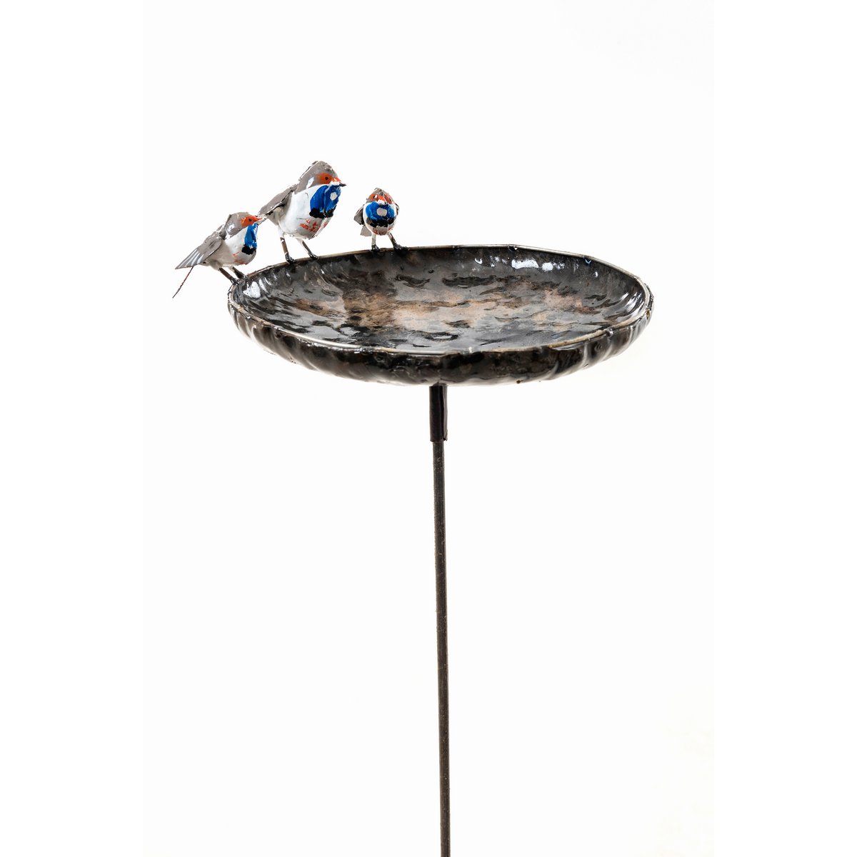 METAL LARGE BLUE THROAT BOWL BIRDFEEDER ON STICK