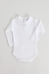 Babybody med krave, børstet, langærmet, hvid